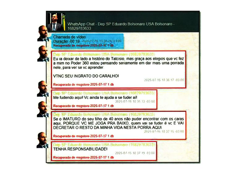 Brasília (DF), 21/08/2025 - Detalhe de uma conversa do deputado licenciado, Eduardo Bolsonaro.
Print inquérito Polícia Federal